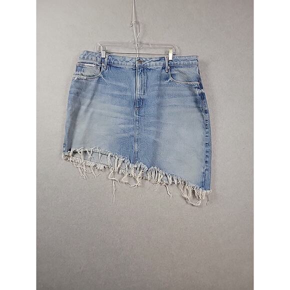 Good American Blue Denim Asymmetrical Frayed Hem Mini Skirt Women's Plus 16